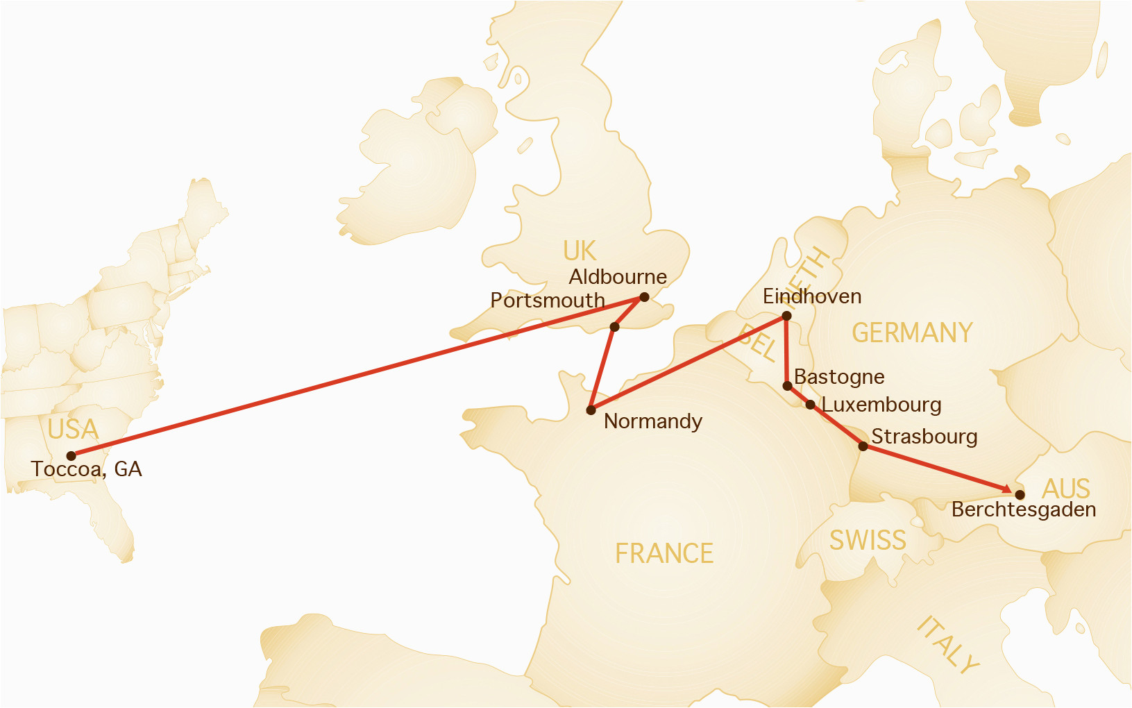 Map Of Easy Company Through Europe Band Of Brothers tour Wwii tours by Stephen Ambrose