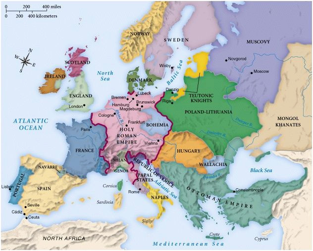 Map Of Europe 1492 442referencemaps Maps Historical Maps World History