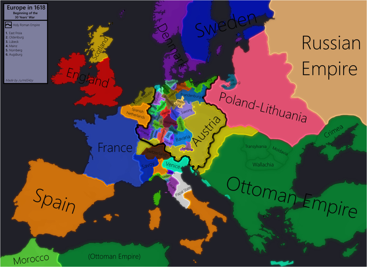 Map Of Europe 1550 Europe In 1618 Beginning Of the 30 Years War Maps secretmuseum