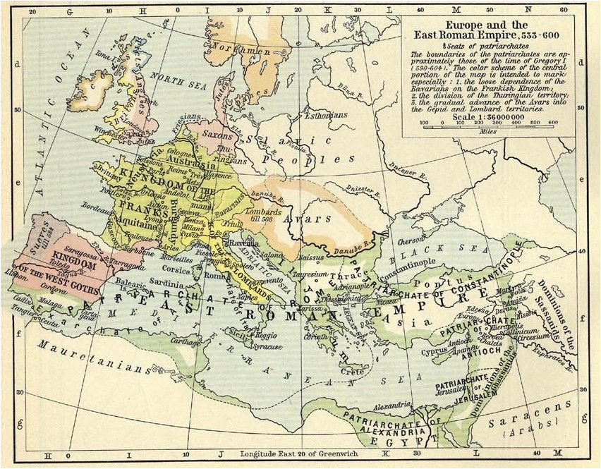 Map Of Europe During Roman Empire Europe and the East Roman Empire 533 600 1911 by William