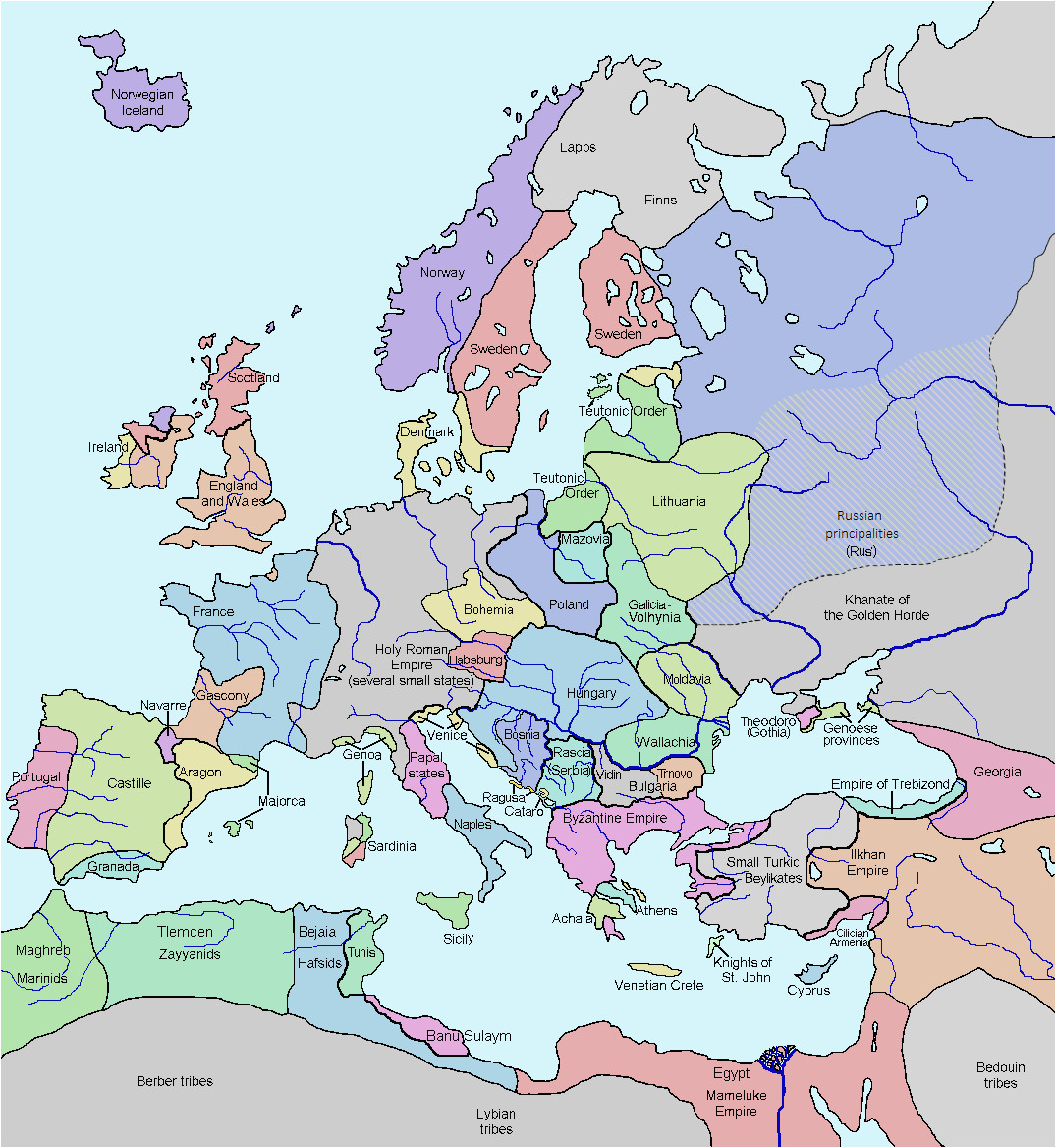 Map Of Europe In 1300 atlas Of European History Wikimedia Commons