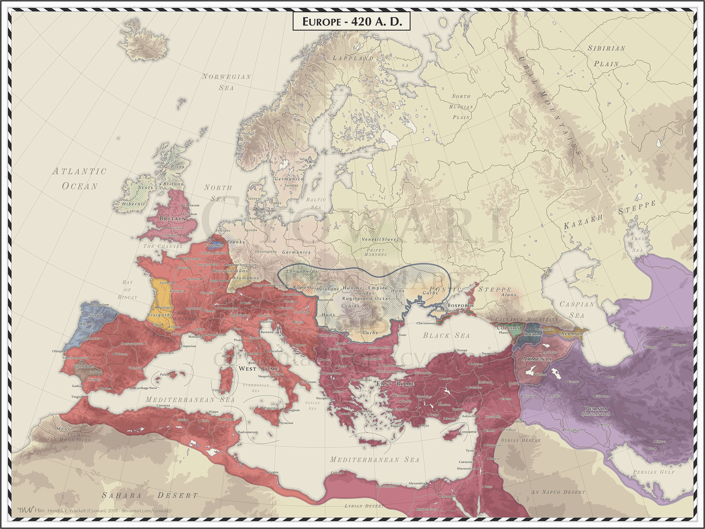 Map Of Europe In Roman Times Europe 420 Ad Maps and Globes Map Roman Empire