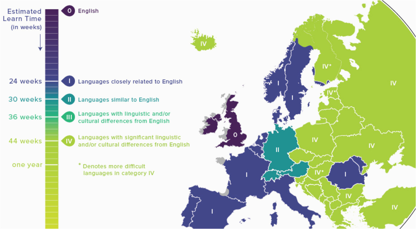 Map Of Languages Spoken In Europe Map Language Difficulty Ranking for English Speakers