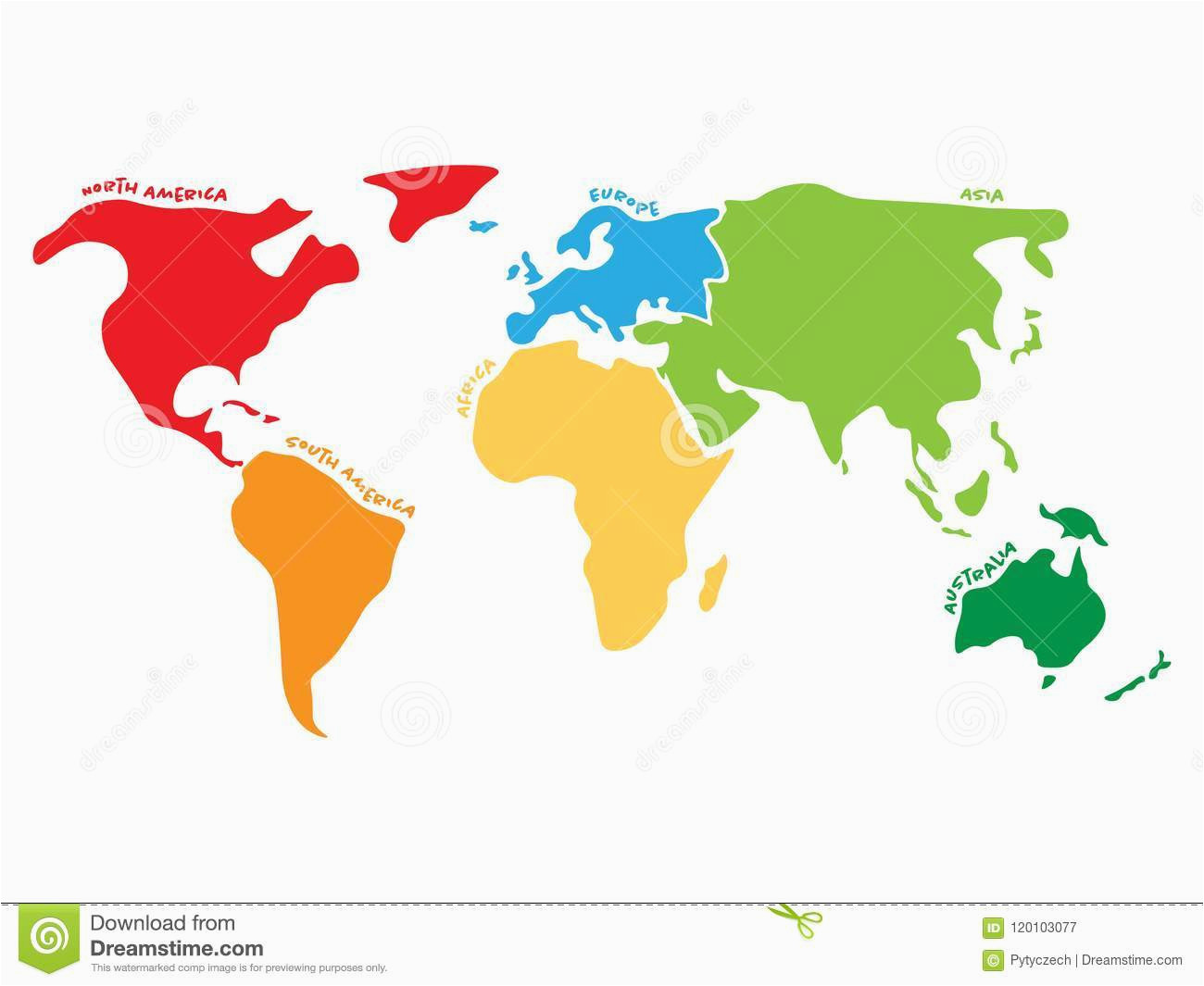 Map Of north America and Europe together Multicolored World Map Divided to Six Continents In