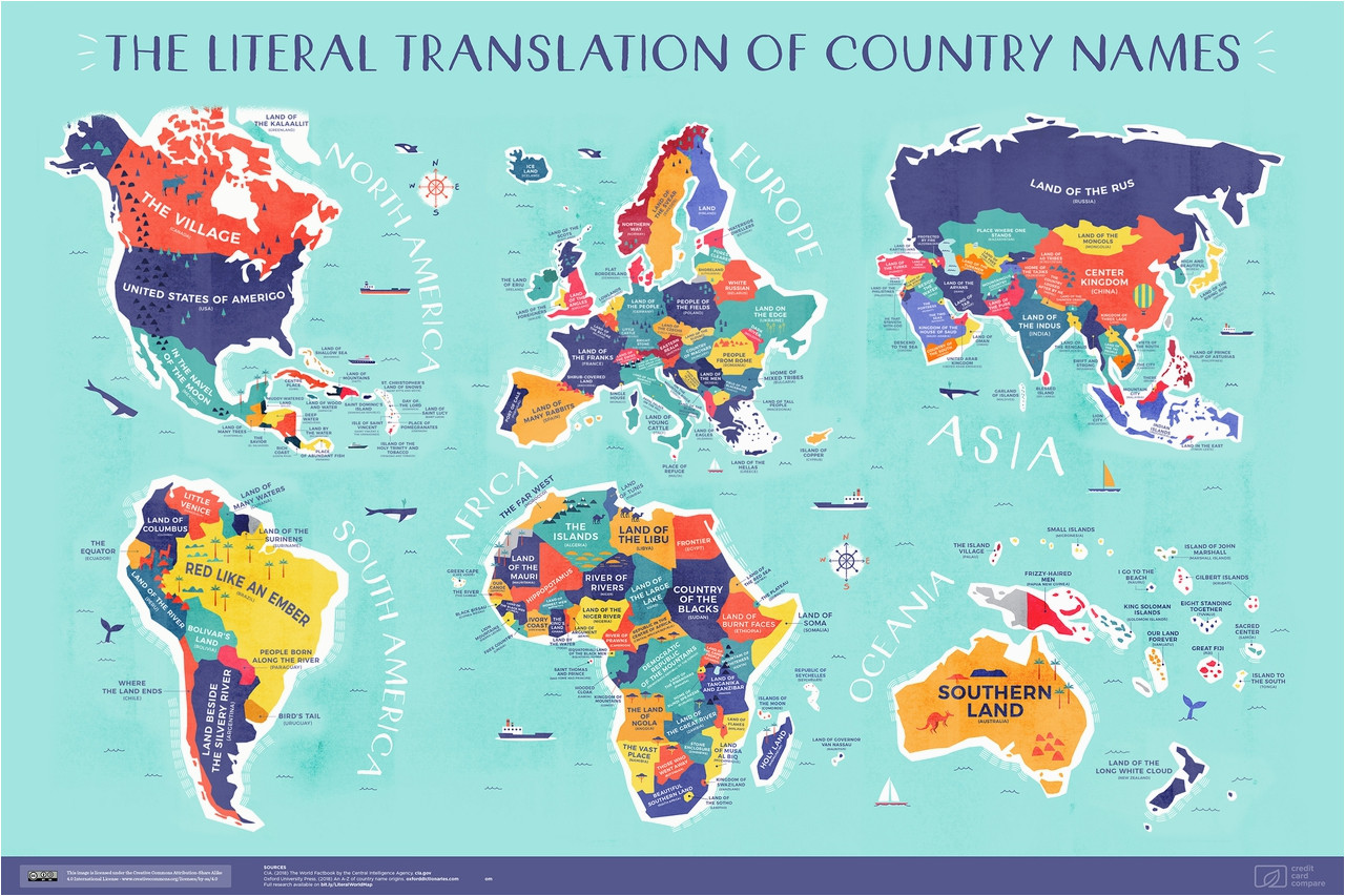 Map Of Usa and Europe Countries World Map the Literal Translation Of Country Names