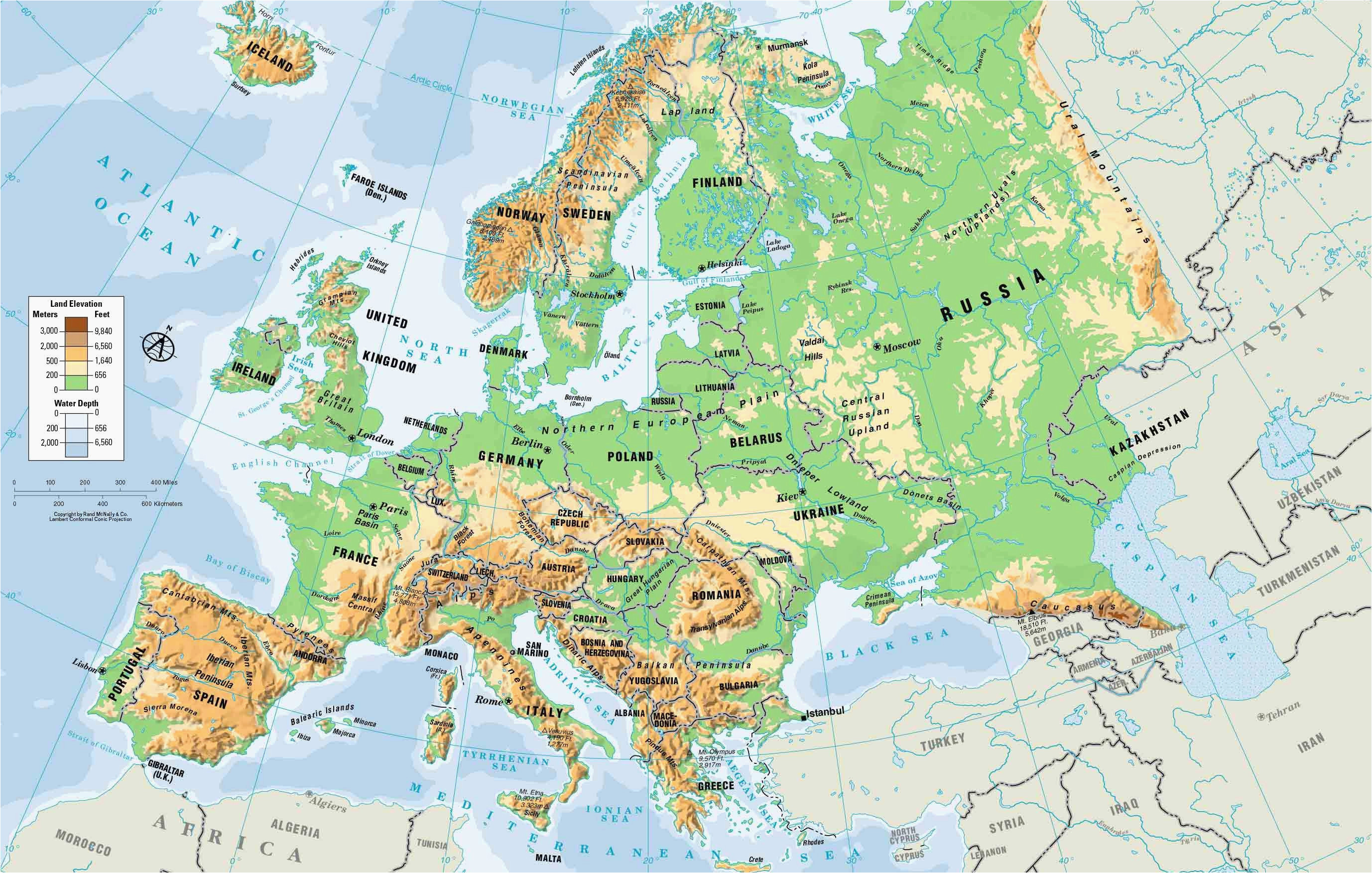 Зарубежная европа находится. Географическая карта Европы. Физ карта Европы. Физическая карта зарубежной Европы горы. Карта Европы физическая крупная.