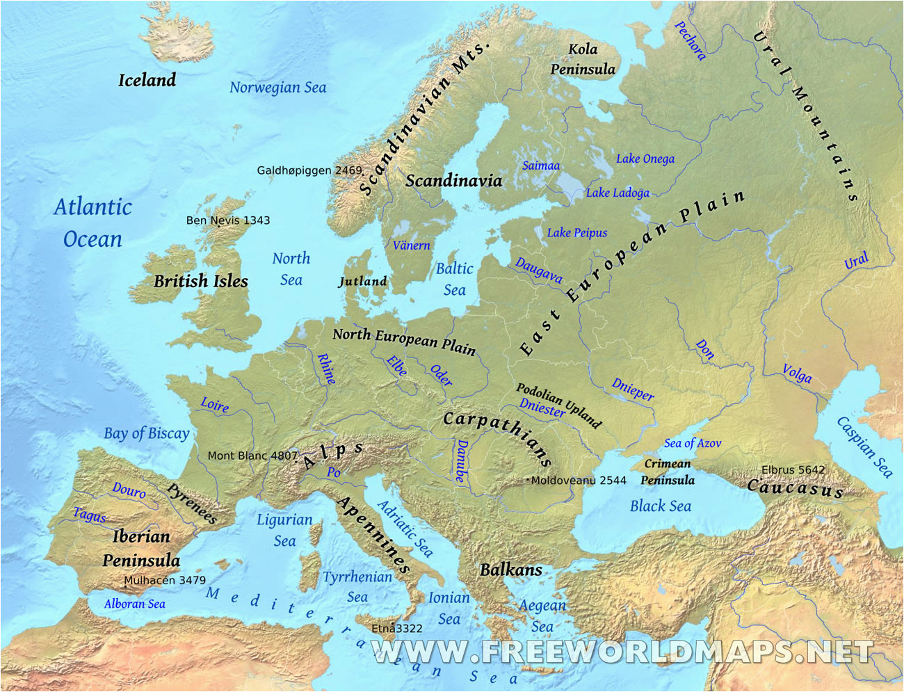 Physical Map Of Europe Mountains Europe Physical Features Map Casami