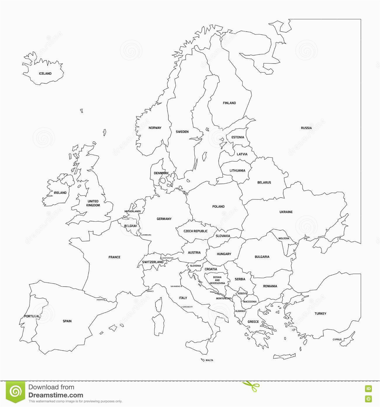 Political Map Of Europe Black and White Outline Map Of Europe Stock Vector Illustration Of