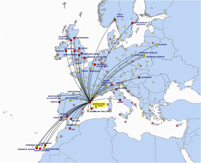 Ryanair Route Map Europe Ryanair Route Map From Barcelona