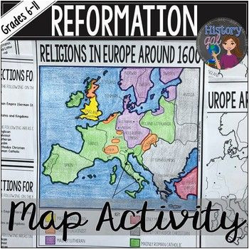 The Reformation Religious Map Of Europe 1600 Protestant Reformation Map Activity Crosscurricular