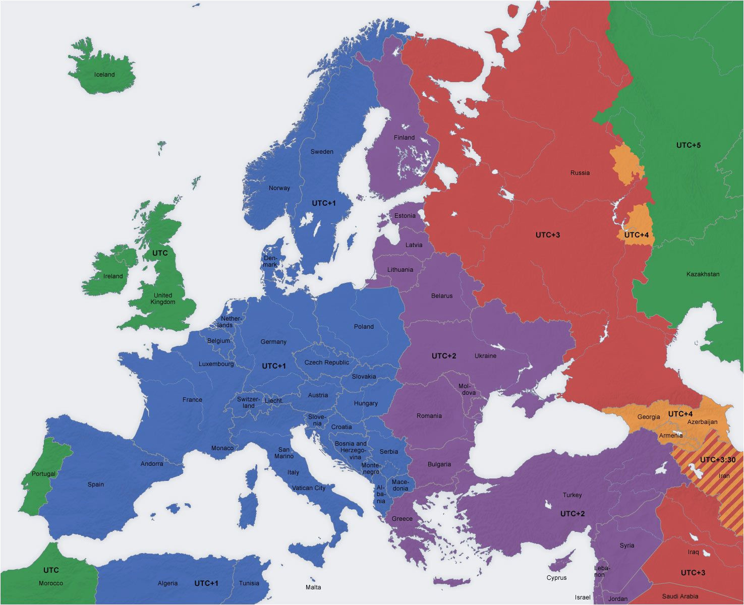 Time Zones In Europe Map Europe Map Time Zones Utc Utc Wet Western European Time