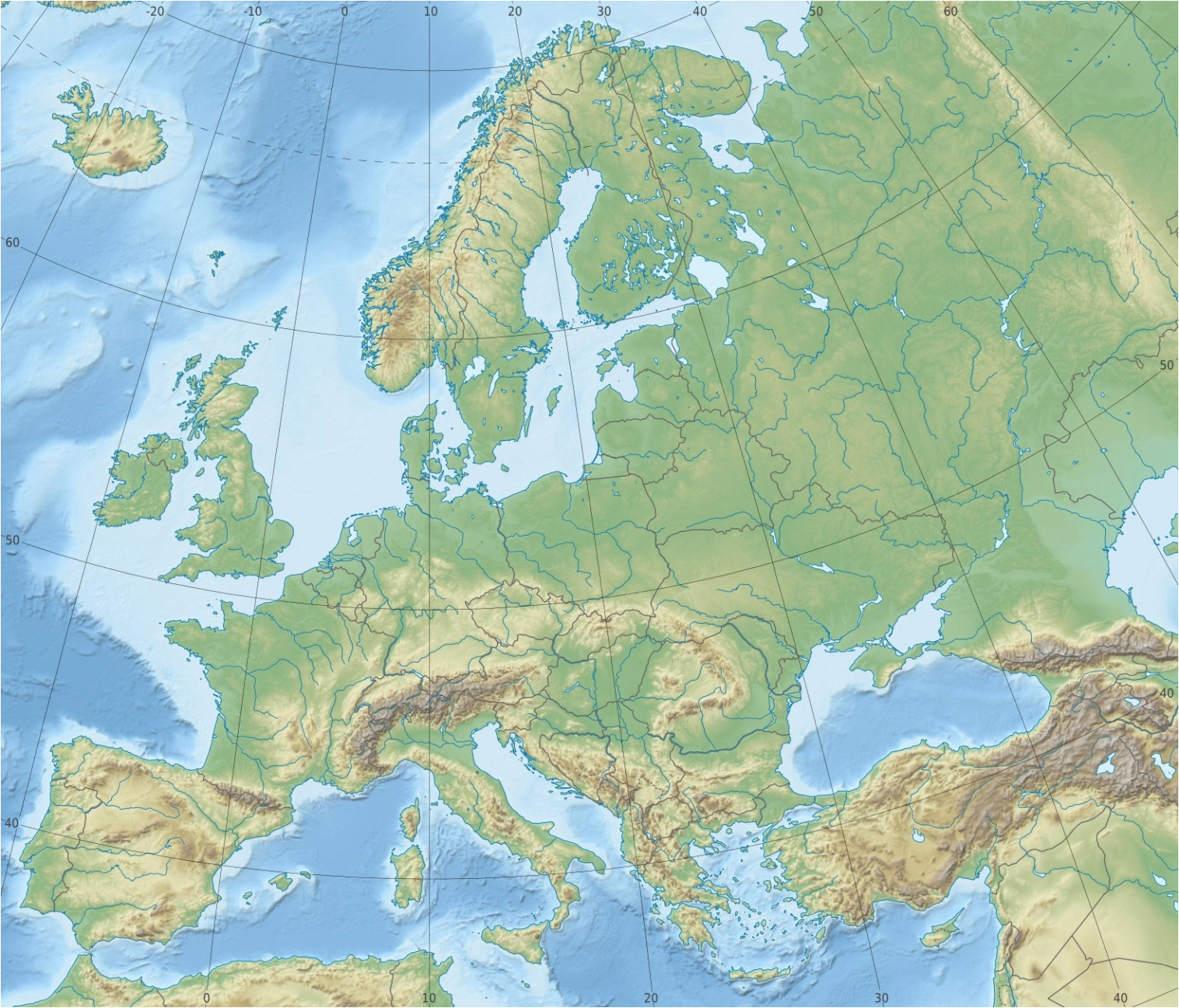 Topo Map Of Europe Europe topographic Map Climatejourney org