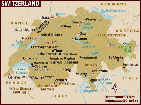 Zurich Switzerland Map Europe Map Of Switzerland