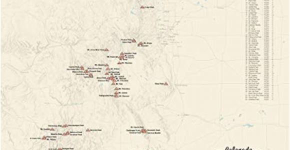 14ers Colorado Map Amazon Com 58 Colorado 14ers Map 18×24 Poster Tan Posters Prints