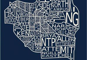 Ann Arbor Michigan Zip Code Map Ann Arbor Michigan Typography Neighborhood Map Print Etsy