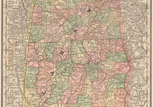 Antique Map Of Alabama Mcnally 1890 Antique Map Of Alabama Real Old Art Authentic