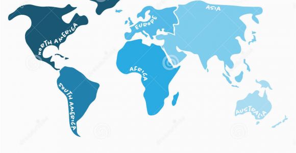 Blank Map Of Europe asia and Africa Multicolored World Map Divided to Six Continents In S