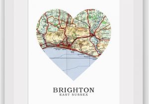 Brighton On Map Of England Brighton Map Heart Print Brighton Map Art Sussex Map Sussex Heart