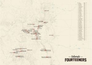 California 14ers Map Amazon Com 58 Colorado 14ers Map 18×24 Poster Tan Posters Prints