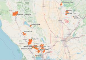 California Fire Locations Map October 2017 northern California Wildfires Wikipedia