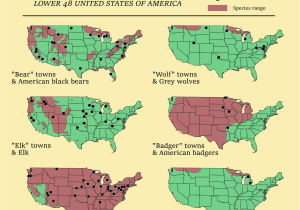 Canada Lynx Range Map Us towns with Animals In their Names Compared to the