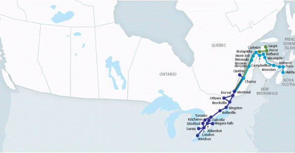 Canada Via Rail Map Map Of Train Of the atlantic Canada Region Travel