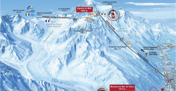 Chamonix France Ski Map La Vallee Blanche 20km Off Piste Route Chamonet Com