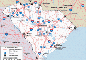 Charleston north Carolina Map Map Of south Carolina Interstate Highways with Rest areas and