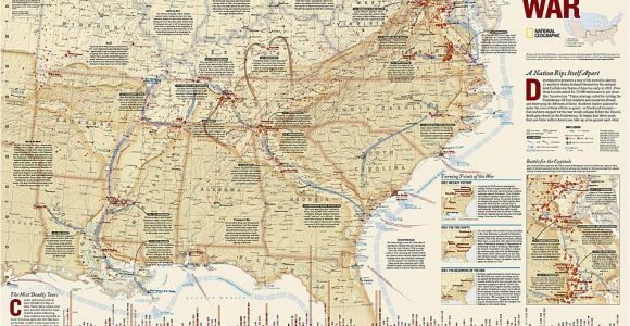 Civil War In Tennessee Map Battles Of the Civil War Wall Map 35 75 X 23 25 Inches Shop