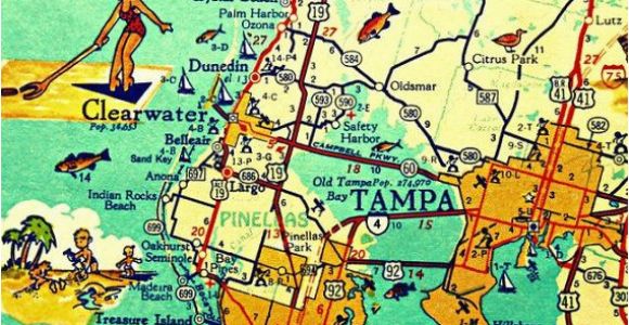 Clearwater Texas Map Tampa Florida Map Print Clearwater St Petersburg Beach House Decor