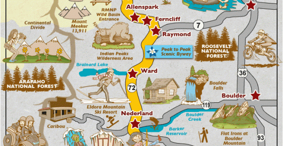 Colorado Points Of Interest Map Peak to Peak Scenic byway Map Colorado Vacation Directory Rocky