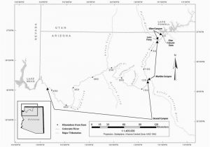 Colorado River Dams Map Map Of the Colorado River Downstream Of Glen Canyon Dam Arizona