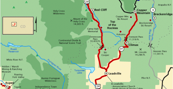 Colorado Rocky Mountains Map top Of the Rockies Map America S byways Go West Colorado