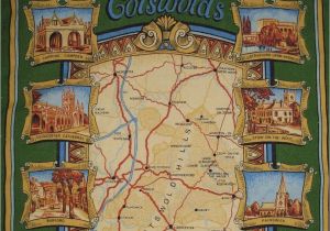 Cotswolds Map England the Cotswolds Map England Uk Green Kitchen Tea towel Cotton Linen
