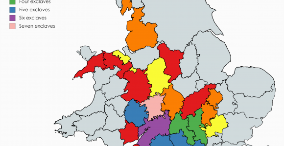 Counties In England Map Historic Counties Of England Wales by Number Of Exclaves