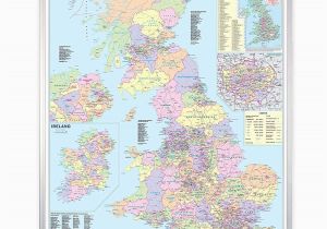 County Boundaries Map England Uk Counties Large Wall Map for Business Laminated