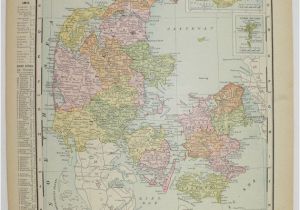 Denmark On Map Of Europe Vintage Map Of Denmark 1901 Antique Map Iceland European