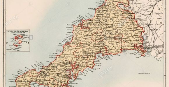 Detailed Map Of Cornwall England English Channel Map Stock Photos English Channel Map Stock