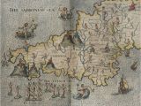 Devonshire Map England Hand Drawn Map Of Cornwall and Devonshire From the 1600 S
