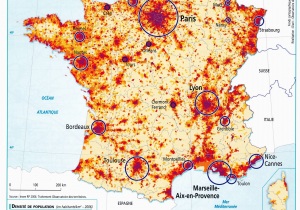 Driving Map Of France France Population Density and Cities by Cecile Metayer Map France