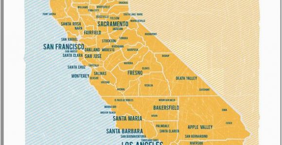 Encinitas California Map California Map 16 X20 Yellow Vintage Style Poster Locally