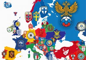 England Football Club Map Logos Of National Football Teams In Europe Surrounding