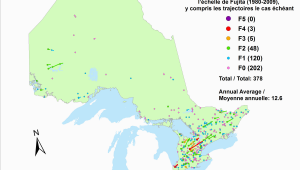 Environment Canada Weather Map Canadian National tornado Database Verified events 1980 2009