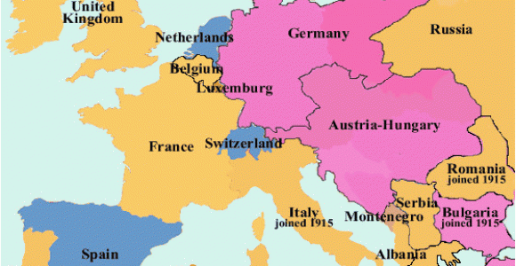 Europe 1914 Political Map Map Of Europe In 1914 Displaying the Triple Entente Central