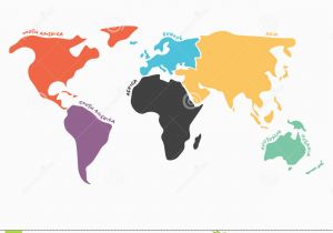 Europe asia Border Map Multicolored Simplified World Map Divided to Continents