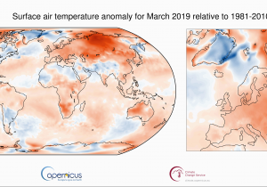 Europe Temperature Map January Surface Air Temperature for March 2019 Copernicus