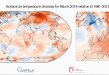 Europe Temperature Map October Surface Air Temperature for March 2019 Copernicus