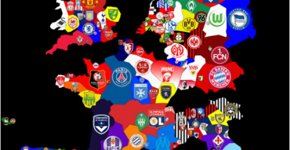 Football Teams In England Map Map Of top Division Football Clubs In Major European Leagues