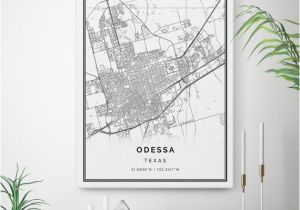 Framed Map Of Texas Odessa Map Canvas Print City Maps Wall Art Texas Gift Minimalistic