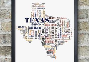 Framed Map Of Texas Texas Map Art Texas Art Print Texas City Map Texas Typography Art